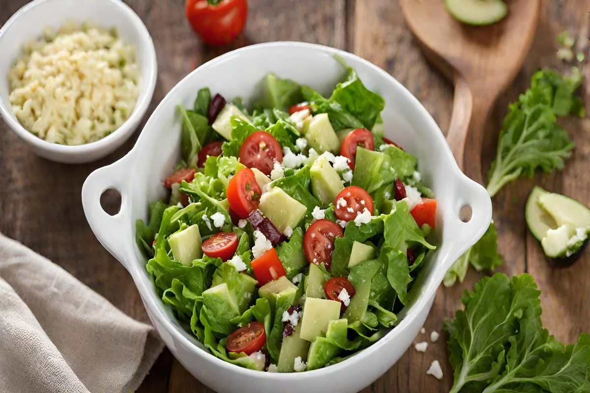 Top view of a colorful Grinder Salad with assorted cold cuts and fresh vegetables