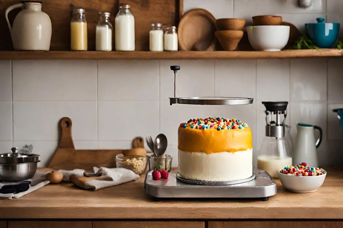 Detailed view of baking ingredients measured with precision for a half birthday cake.