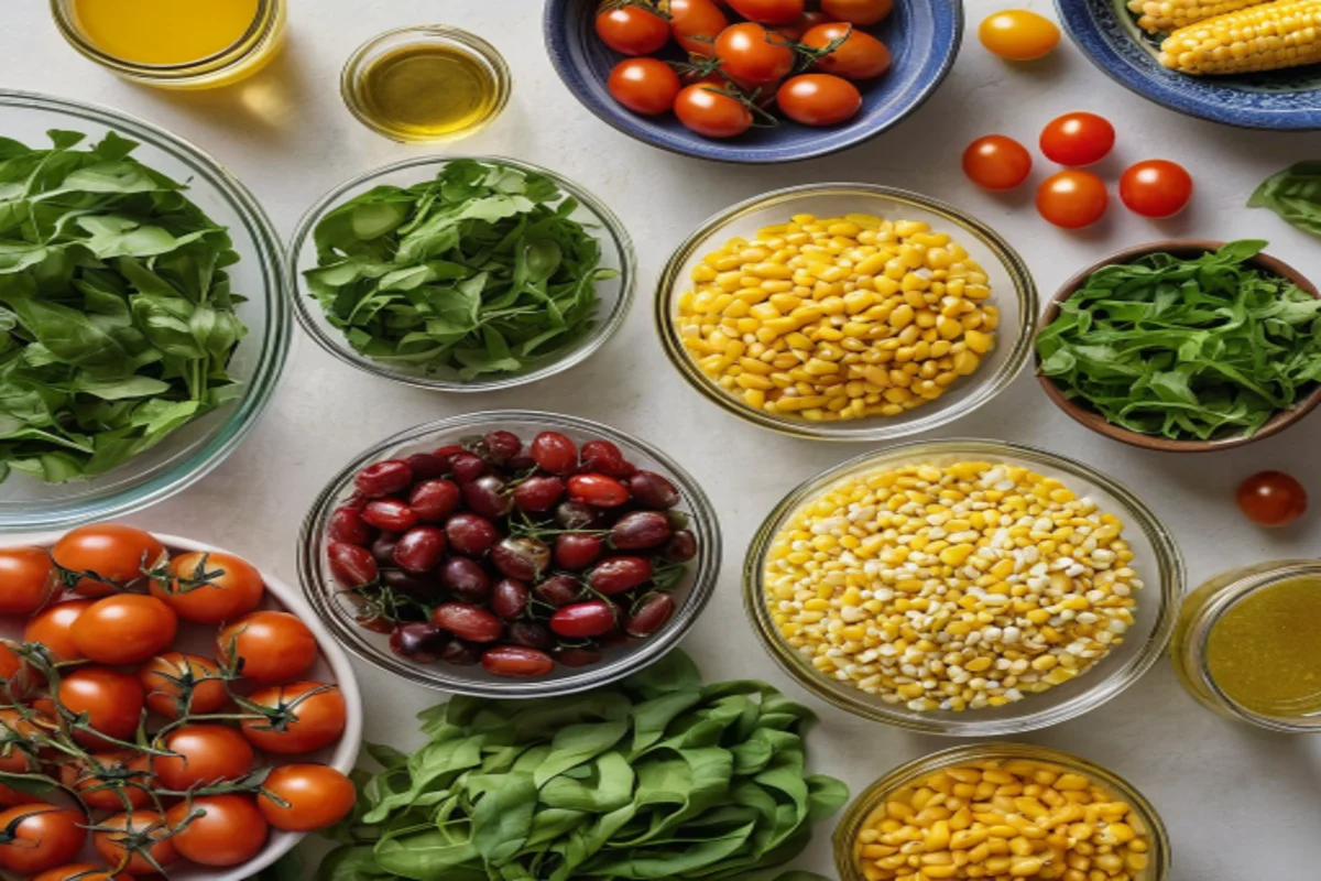 Ingredients for Golden Girl Salad organized for easy assembly.