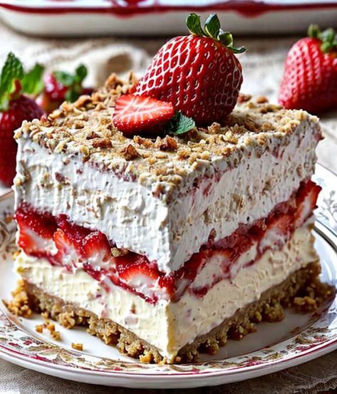 No Bake Strawberry Cheesecake Lasagna